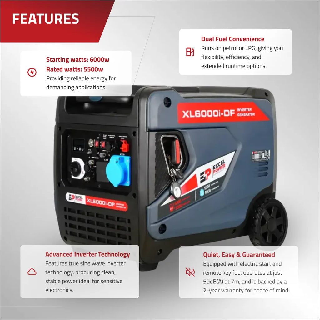 Excel Power XL6000i-DF 6kW Dual-Fuel Inverter Generator